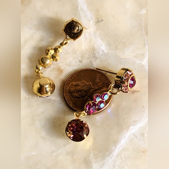 Fuschia Pink AB & Flower Swarovski Crystal In Drop Down Gold Plated Earrings - Picture 5 of 5